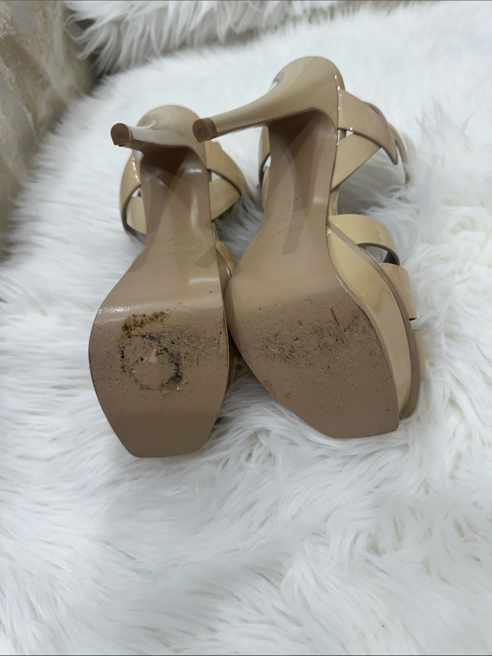 Yves Saint Laurent Beige Patent Leather Platform Heels - Picture 5 of 7